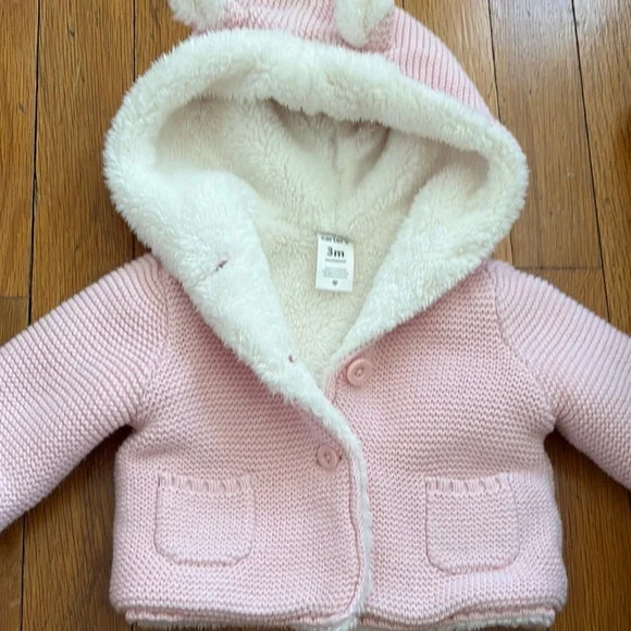 Carter’s, 3 Pink Baby Hooded sherpa Jacket with Ears - Picture 5 of 6
